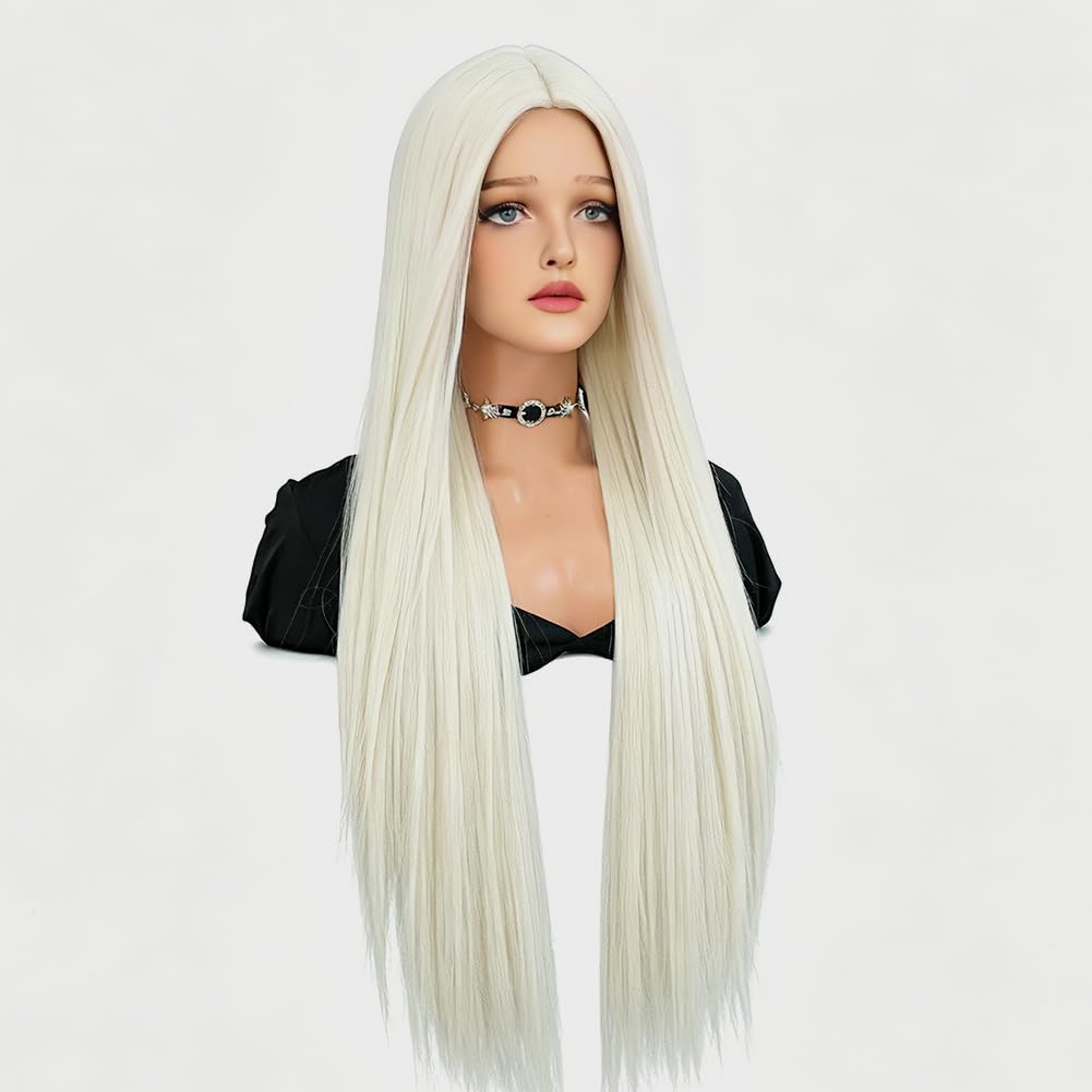 32 Inches Long White Synthetic Wig Women's Natural Long Straight Hair