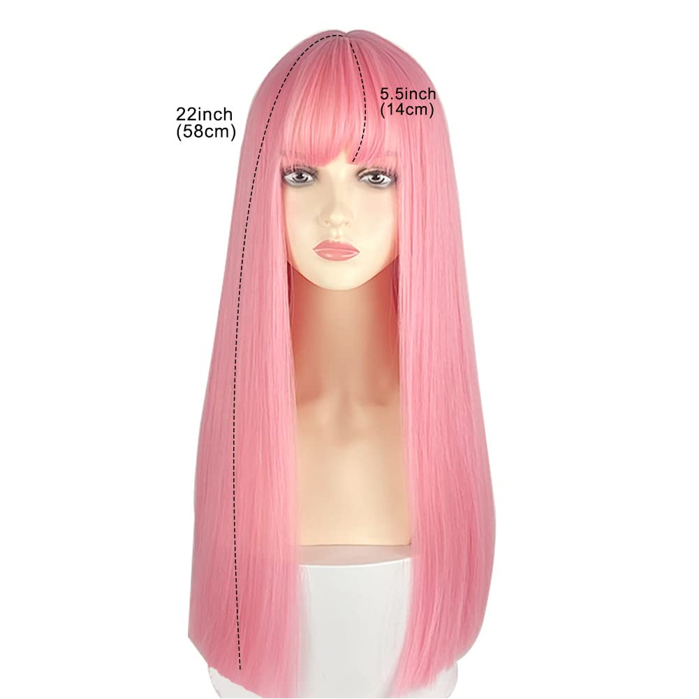 22 Inches long Hair Wig for Women Pink Synthetic Hair