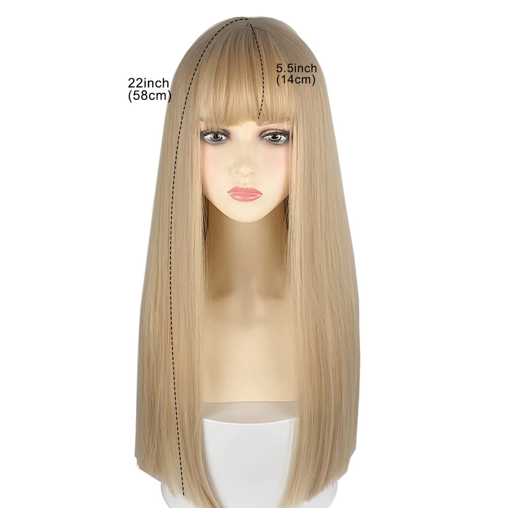 22 Inches Long Straight Hair for Women Blonde Synthetic Hair