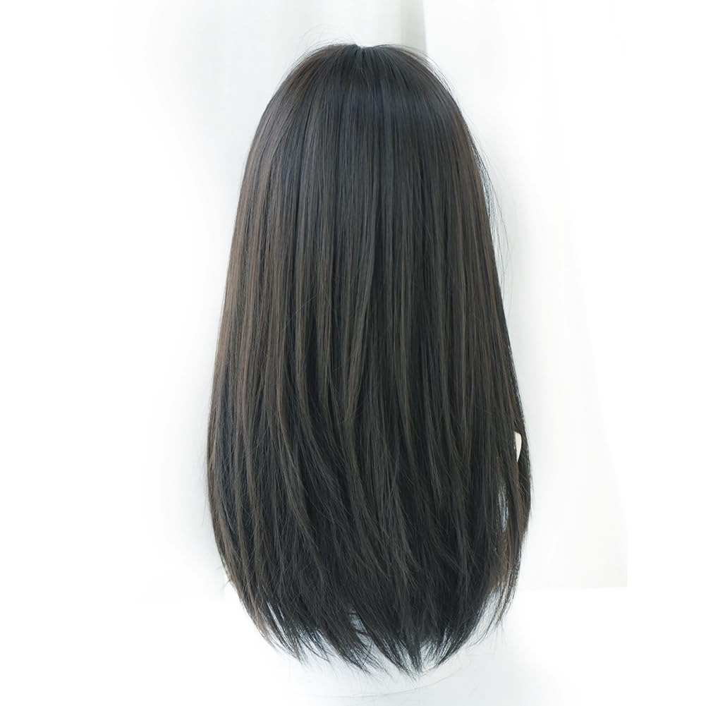 Long Straight Black Hair With Bangs Synthetic Soft Layer Wig For Women