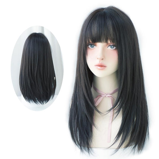 22 Inches long Hair Wig for Women Black Synthetic Hair Natural Long Straight