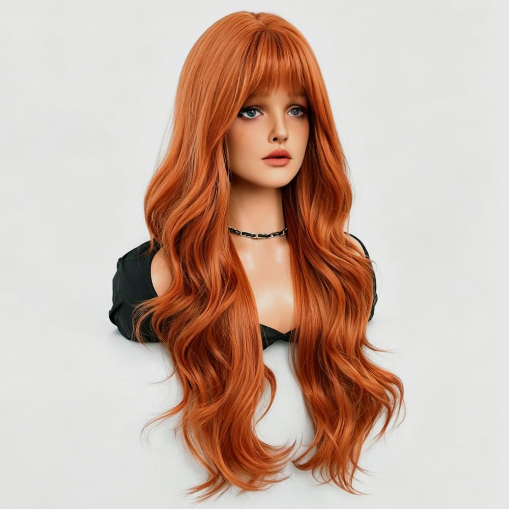 Women's Long Curly Hair Wig in Ginger-Orange Color