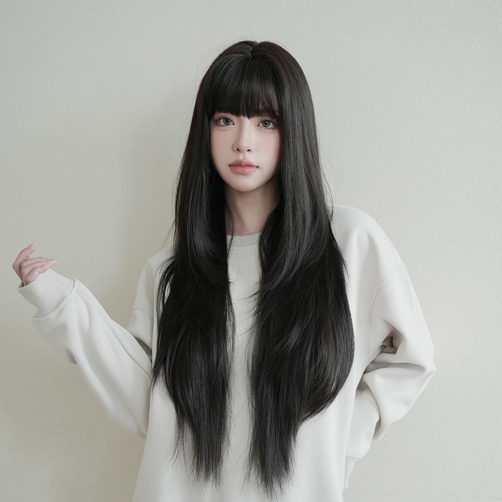 33 Inches Long Hair for Women Black Synthetic Hair