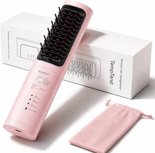 Cordless Hair Straightener Brush, Portable Ionic Styling for Smooth Hair | Even heat and 200M negative ions help smooth flyaways and add natural shine; USB-C charging keeps this brush travel-ready.