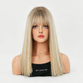 18 Inches Long Straight Blonde Wig with Bangs, Gradient Hair Color