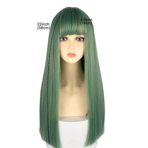22 Inches long Hair for Women Green Synthetic Hair