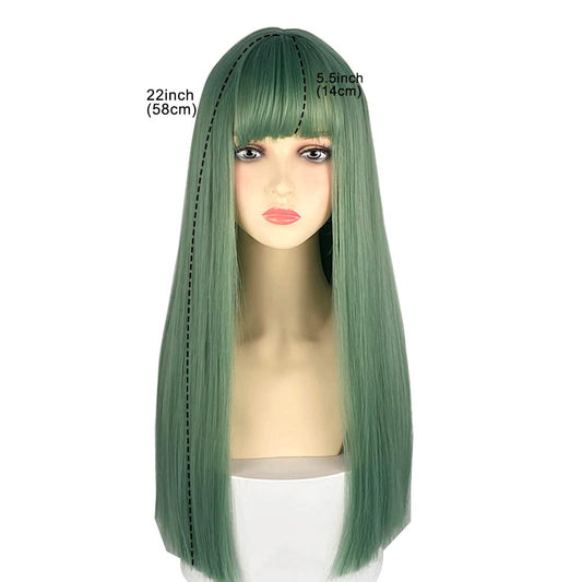 22 Inches long Hair for Women Green Synthetic Hair
