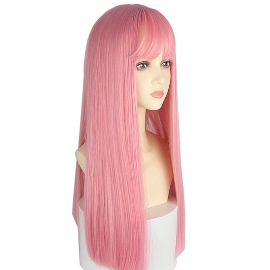 22 Inches long Hair Wig for Women Pink Synthetic Hair