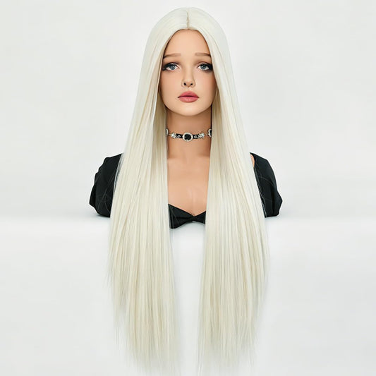 32 Inches Long White Synthetic Wig Women's Natural Long Straight Hair