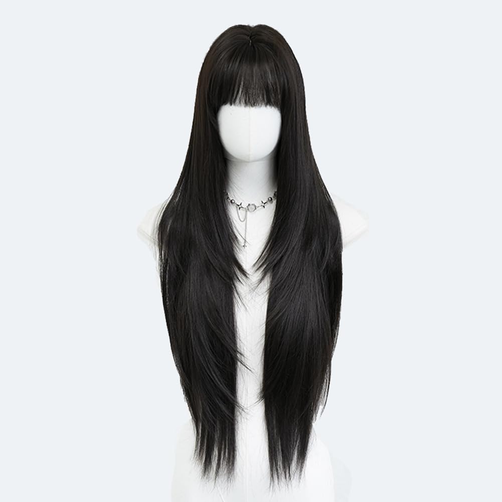 33 Inches Long Hair for Women Black Synthetic Hair