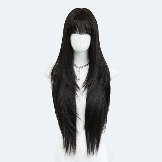 33 Inches Long Hair for Women Black Synthetic Hair