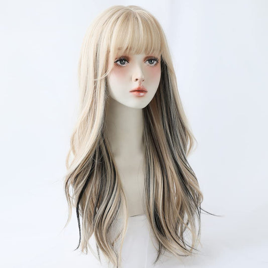 22 Inches long Wavy Hair Wig for Women Blonde Black Synthetic Hair