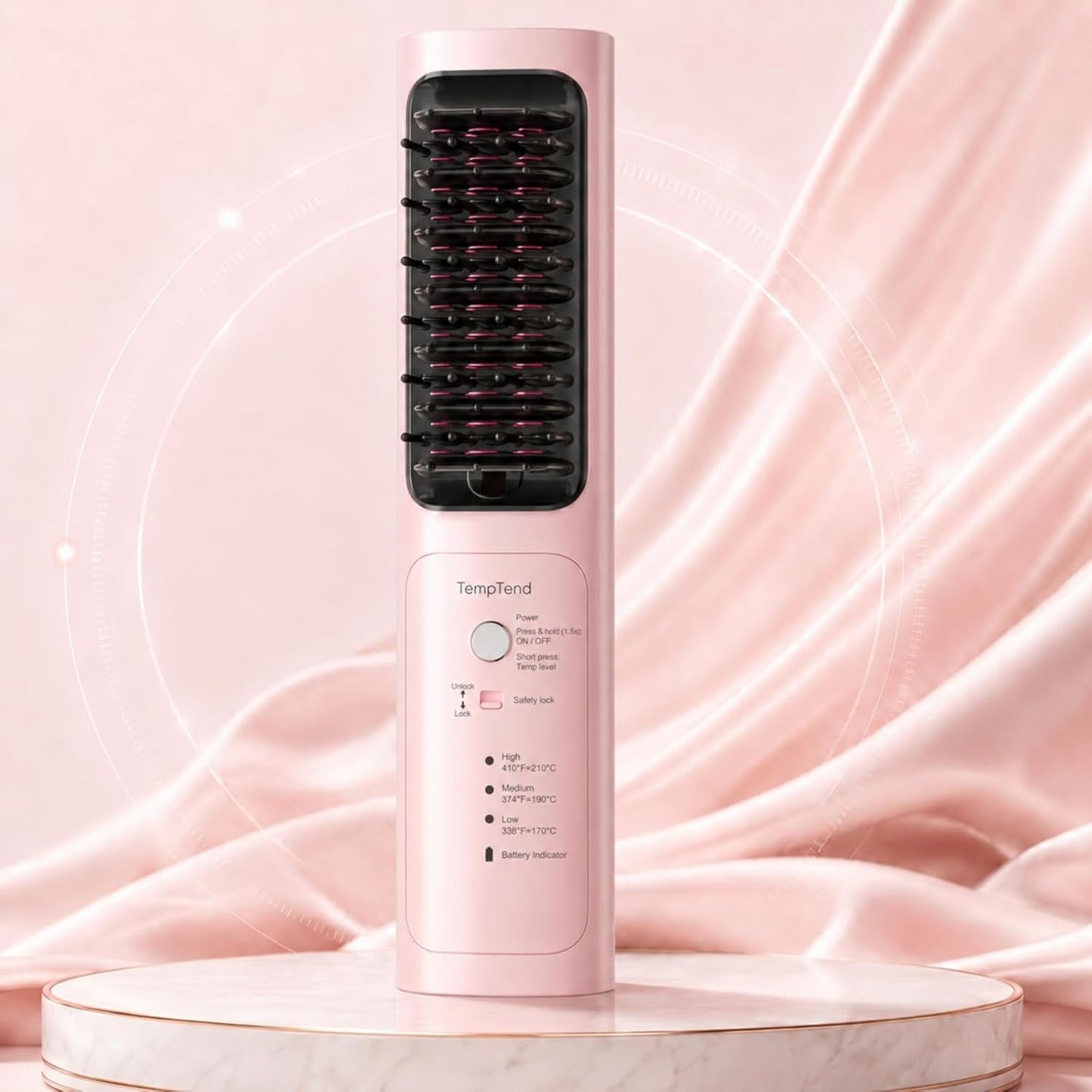Cordless Hair Straightener Brush - Portable Straightener with Ionic Shine, Fast Heat Straightening Brush for Travel, Safe Easy Styling, Gift for Women, 8000mAh, Aura Pink