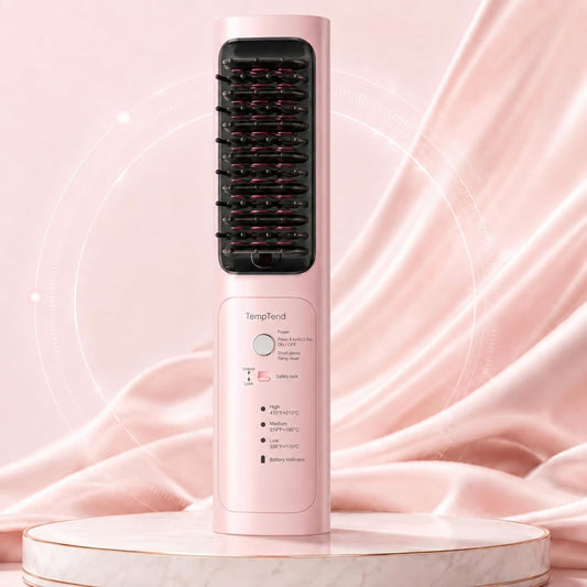Cordless Hair Straightener Brush - Portable Straightener with Ionic Shine, Fast Heat Straightening Brush for Travel, Safe Easy Styling, Gift for Women, 8000mAh, Aura Pink