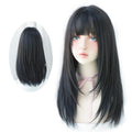 Long Straight Black Hair With Bangs Synthetic Soft Layer Wig For Women
