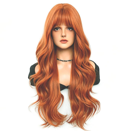 Women's Long Curly Hair Wig in Ginger-Orange Color